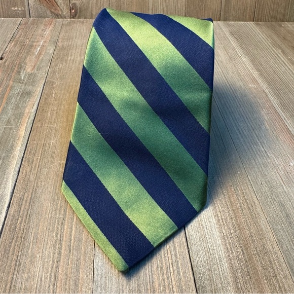 Tommy Hilfiger Green Navy Silk Striped Tie‎ - Picture 1 of 4